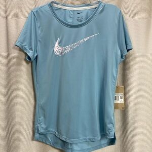 Nike NEW running top Size XS turquoise blue white swoosh Dri fit